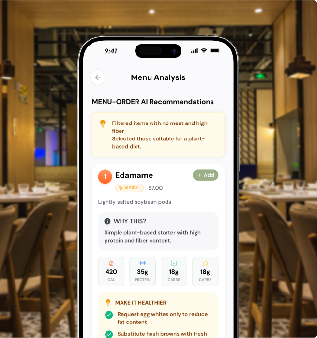Menu-Order AI Menu Analysis iPhone Mockup