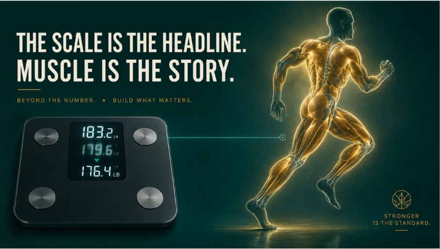 On a GLP-1, pounds fall fast — but a shrinking number hides a more important
question: how much of that lost weight is fat, and how much is the muscle you'll want for
the next forty years?