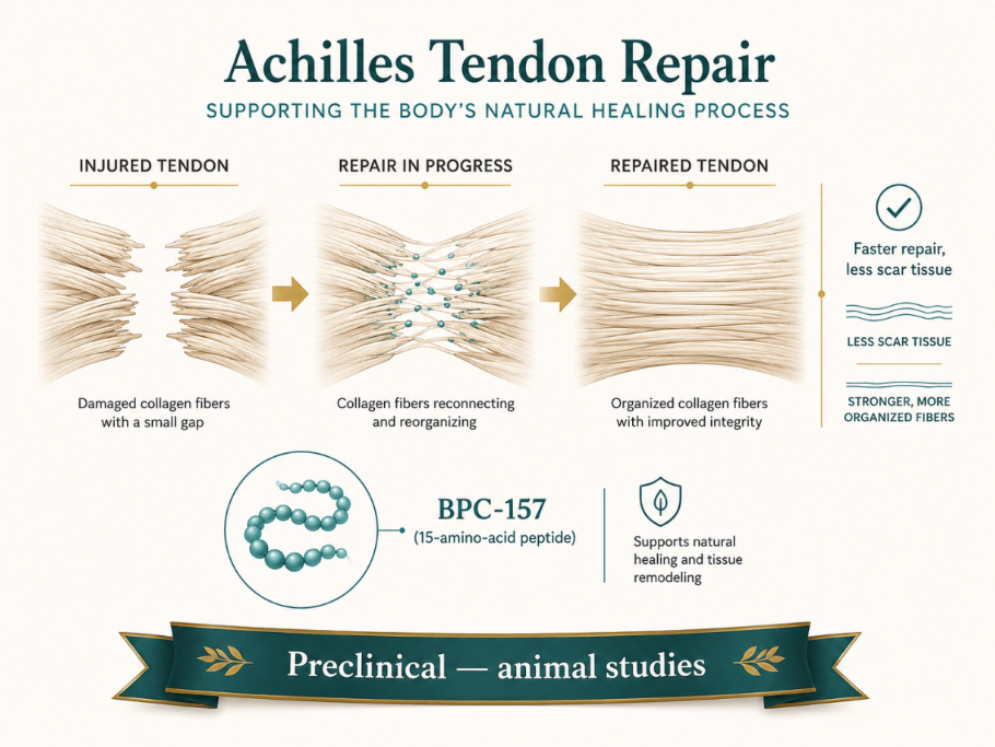 In rat models, the peptide BPC-157 sped tendon, ligament, muscle, and bone repair with a favorable safety profile — promising and deeply studied in animals. Human trials are the next step.